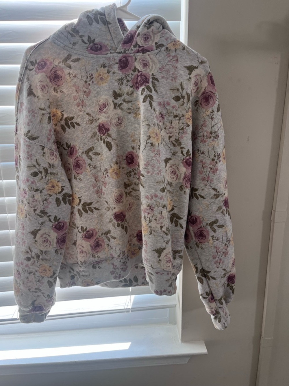 Abercrombie & Fitch Gray Floral Hoodie with Purple and Yellow Roses
